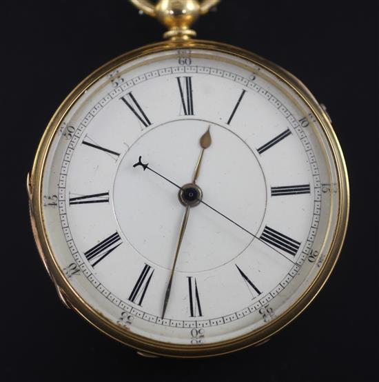 A Victorian engine turned 18ct gold keywind pocket watch,